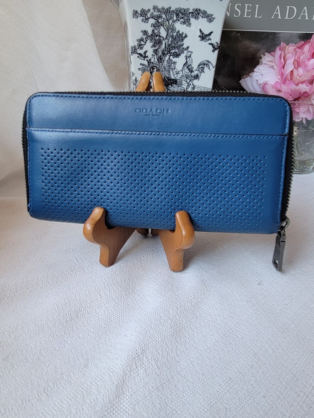 *SALE* Coach Blue Perforated Leather Zip Wallet